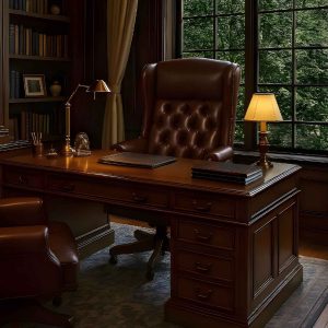 Executive solid wooden office leather seat with tufted back buttons